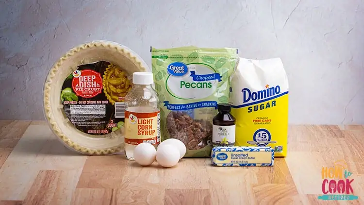 Ingredients for making pecan pie