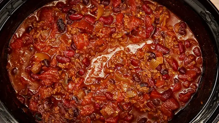 A pot of meaty chili