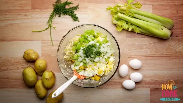 Making homemade potato salad